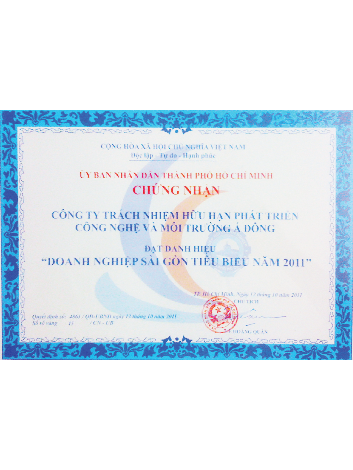 2011 CHUNG NHAN doanh nghiep saigon tieu bieu