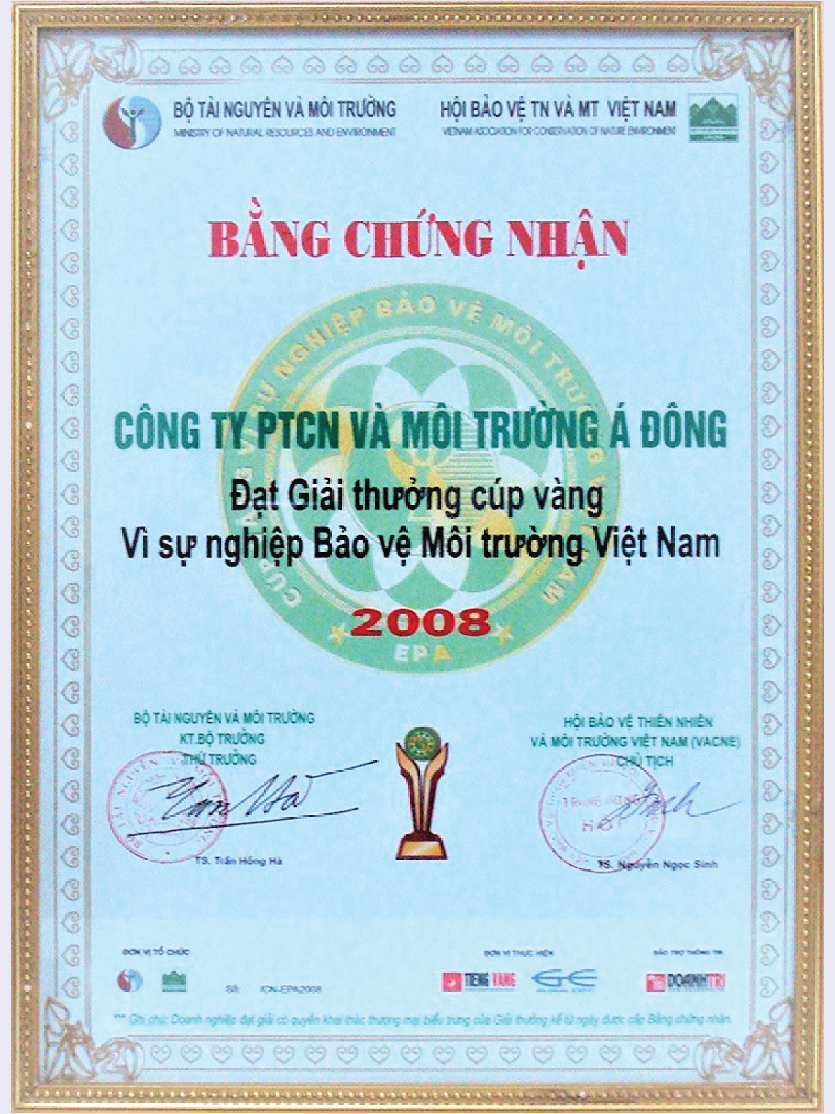 2008 CUP VANG vi su nghiep bao ve moi truong VN