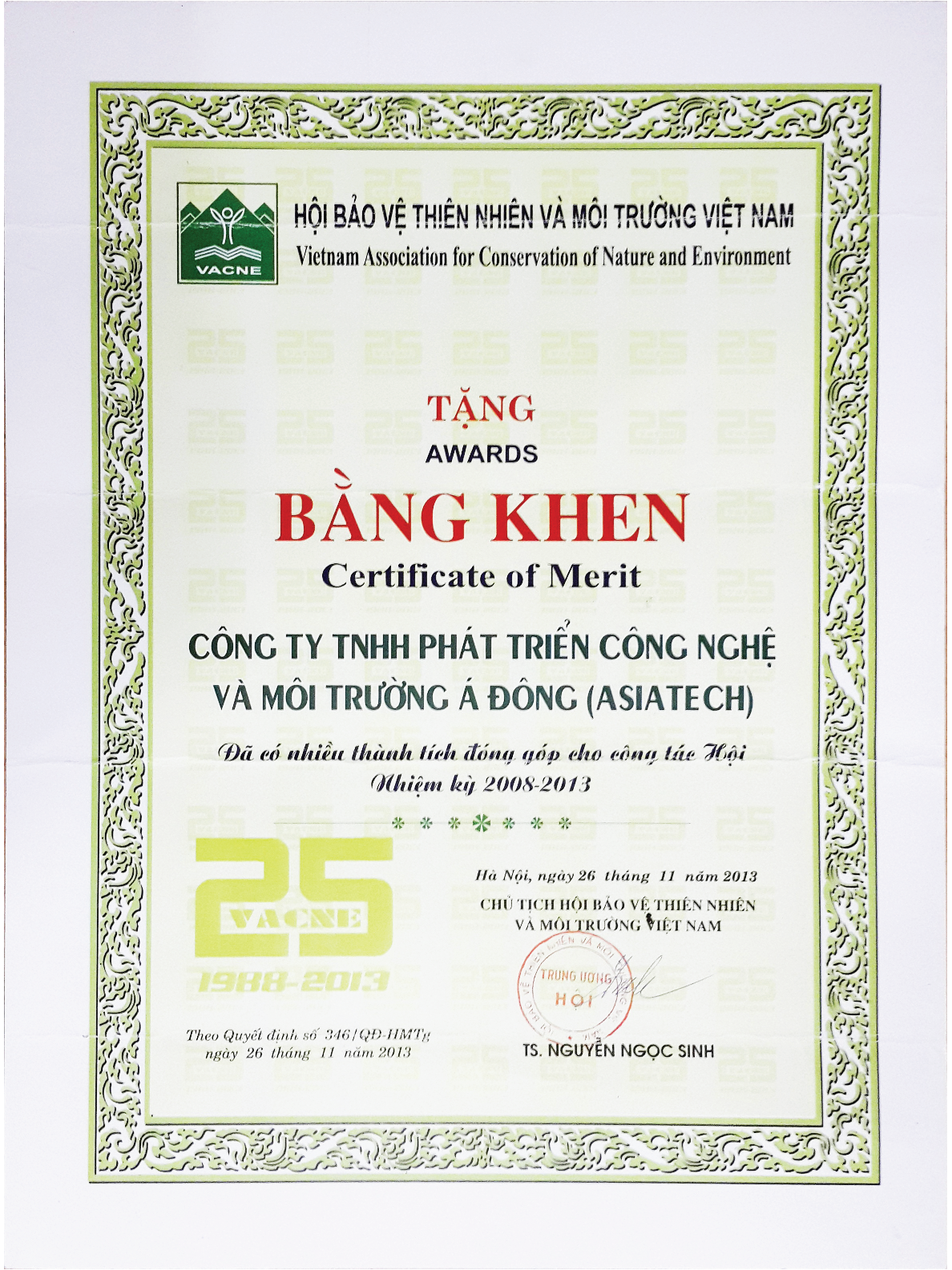 2013 BANG KHEN thanh tich dng gop ctac hoi BVTNMTVN